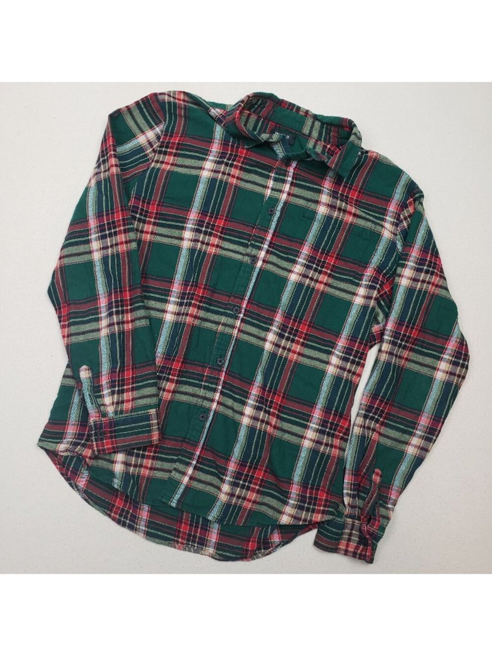 Forever 21 Men's Plaid Flannel Shirt Button Up Super Soft Sz M Green/Red/White